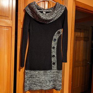 Black and grey cowl neck tunic sweater/dress